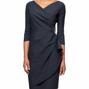 Embellished Ruched Sheath Dress, SIZE 12 P  CHARCOAL GRAY New with Tags